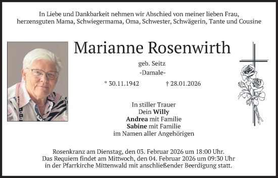 Traueranzeige von Marianne Rosenwirth von merkurtz