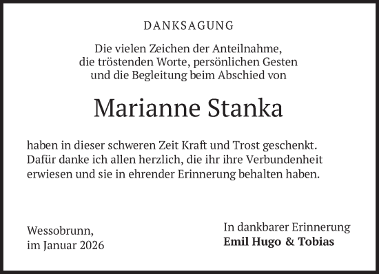 Traueranzeige von Marianne Stanka von merkurtz