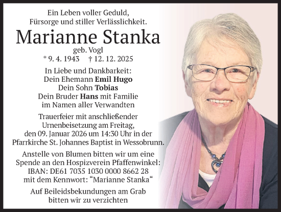 Traueranzeige von Marianne Stanka von merkurtz