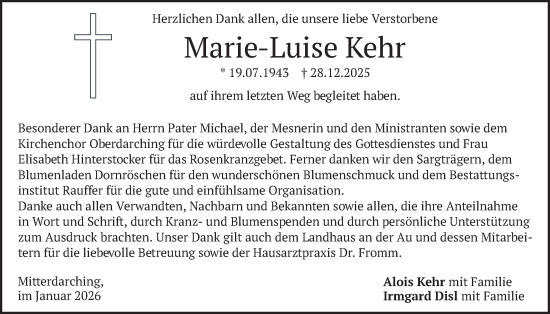 Traueranzeige von Marie-Luise Kehr von merkurtz