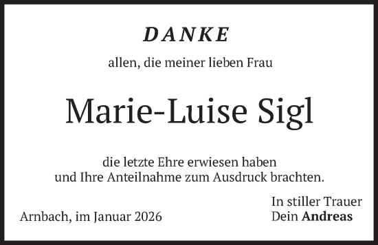 Traueranzeige von Marie-Luise Sigl von merkurtz