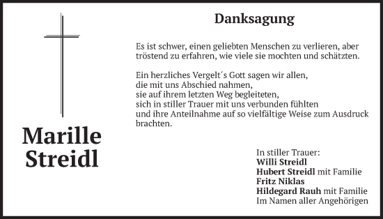Traueranzeige von Marille Streidl von merkurtz