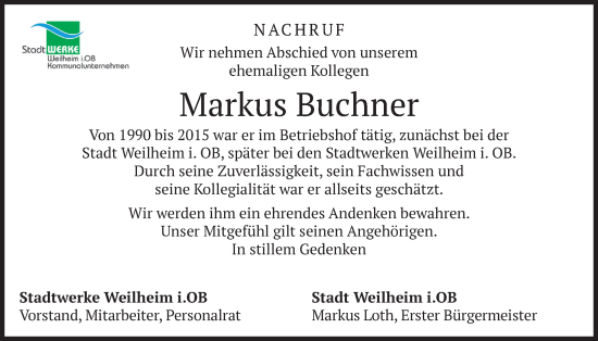 Traueranzeige von Markus Buchner von merkurtz