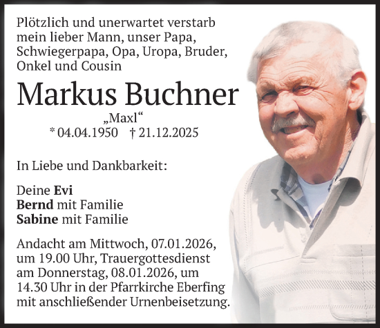 Traueranzeige von Markus Buchner von merkurtz