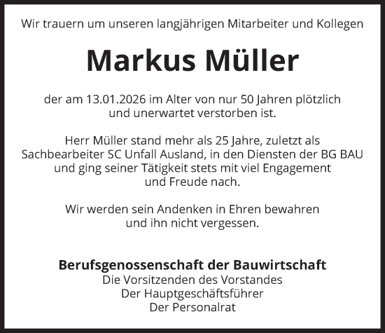 Traueranzeige von Markus Müller von merkurtz