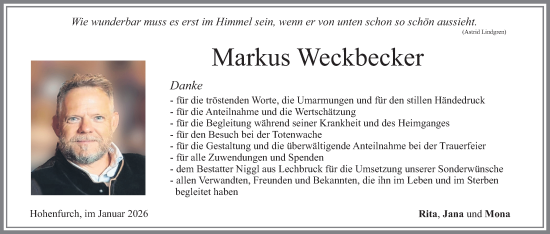 Traueranzeige von Markus Weckbecker von merkurtz