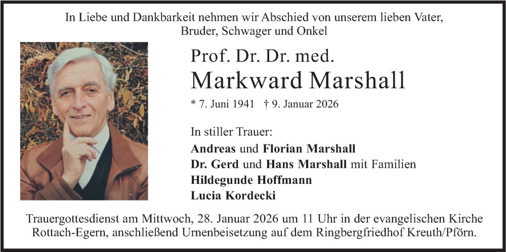  Traueranzeige für Markward Marshall vom 24.01.2026 aus merkurtz