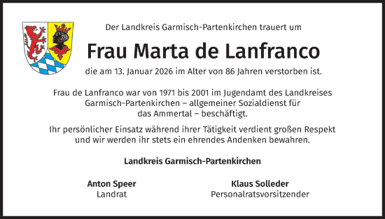 Traueranzeige von Marta de Lanfranco von merkurtz