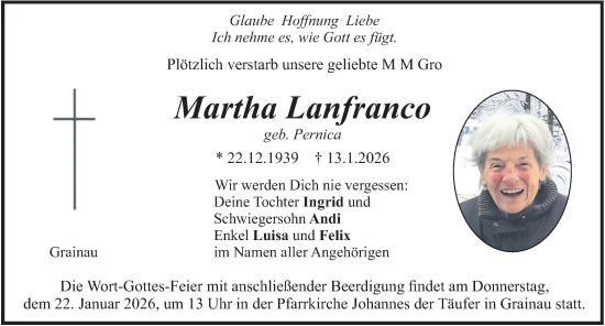 Traueranzeige von Martha Lanfranco von merkurtz