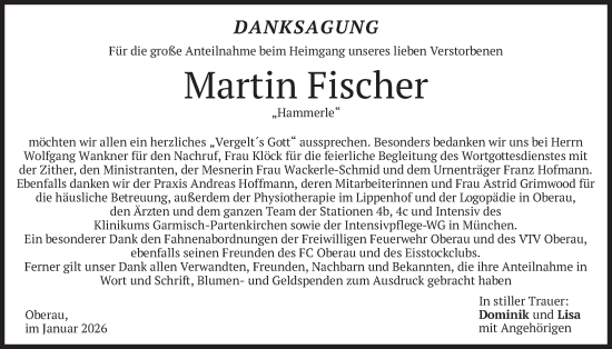 Traueranzeige von Martin Fischer von merkurtz