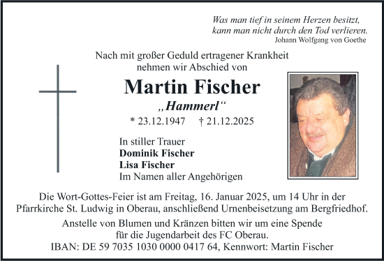 Traueranzeige von Martin Fischer von merkurtz