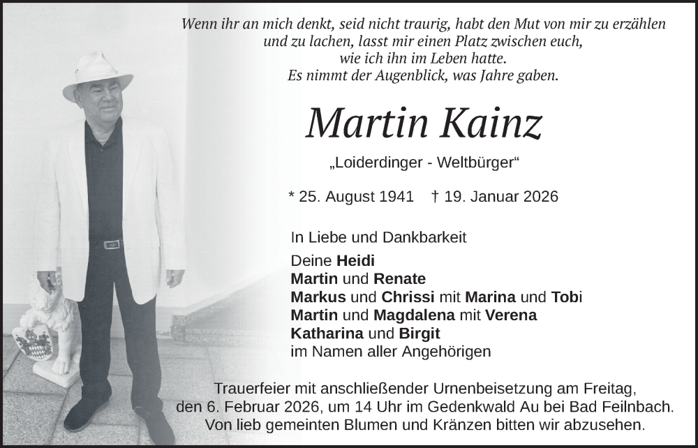  Traueranzeige für Martin Kainz vom 31.01.2026 aus merkurtz