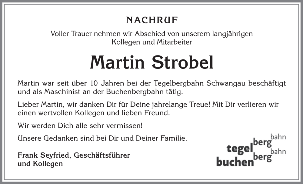  Traueranzeige für Martin Strobel vom 14.01.2026 aus merkurtz