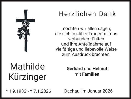 Traueranzeige von Mathilde Kürzinger von merkurtz