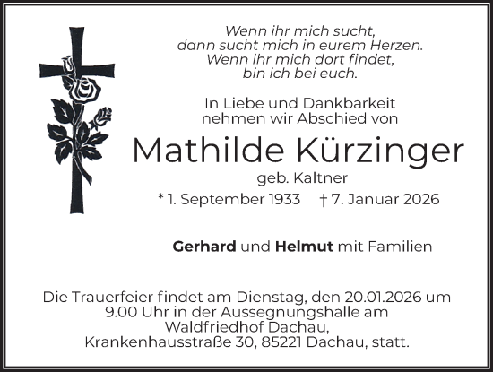 Traueranzeige von Mathilde Kürzinger von merkurtz