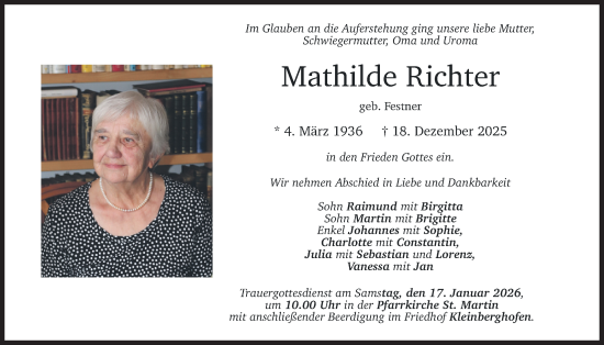 Traueranzeige von Mathilde Richter von merkurtz
