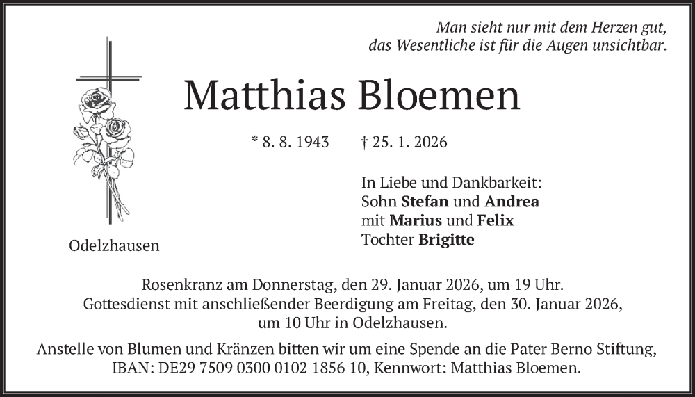  Traueranzeige für Matthias Bloemen vom 28.01.2026 aus merkurtz