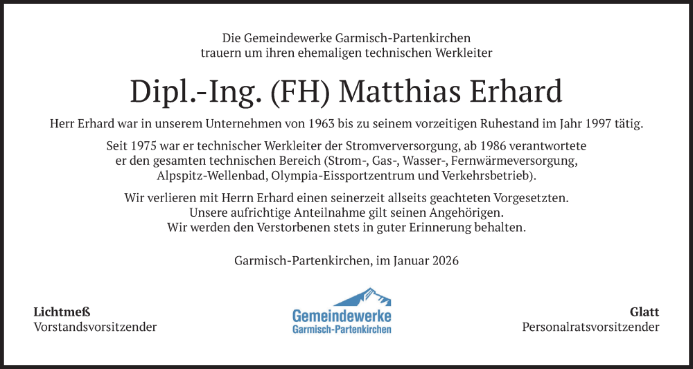  Traueranzeige für Matthias Erhard vom 21.01.2026 aus merkurtz