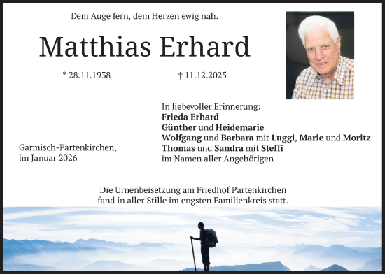 Traueranzeige von Matthias Erhard von merkurtz