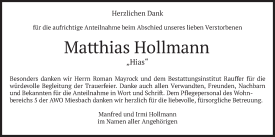 Traueranzeige von Matthias Hollmann von merkurtz
