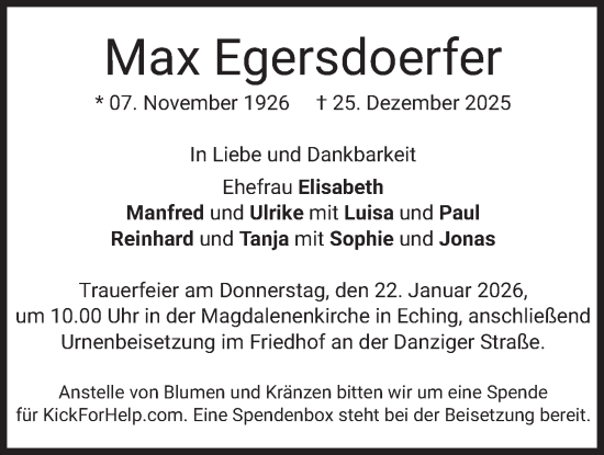 Traueranzeige von Max Egersdoerfer von merkurtz