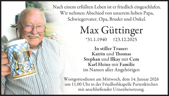 Traueranzeige von Max Güttinger von merkurtz