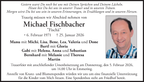 Traueranzeige von Michael Fischbacher von merkurtz