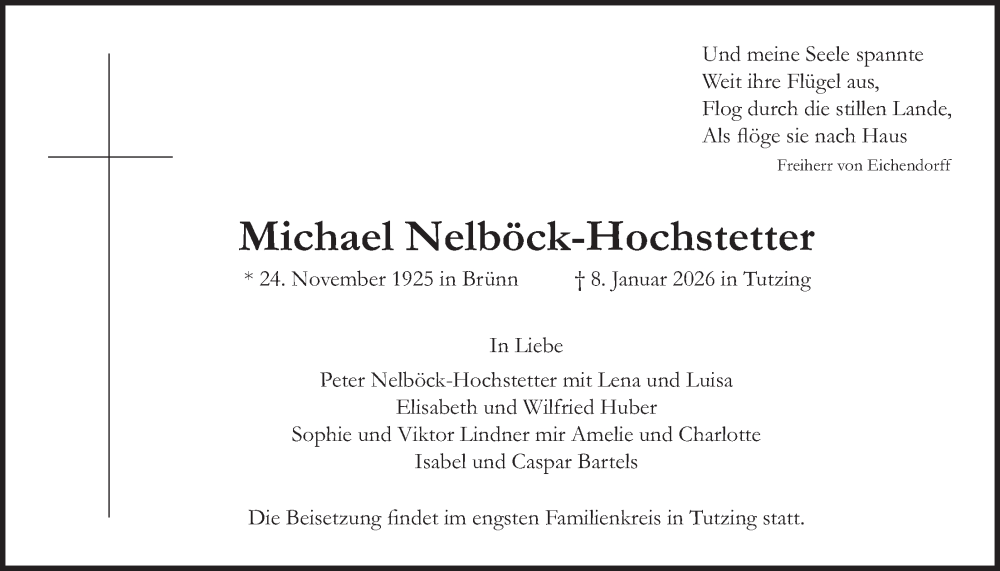  Traueranzeige für Michael Nelböck-Hochstetter vom 24.01.2026 aus merkurtz