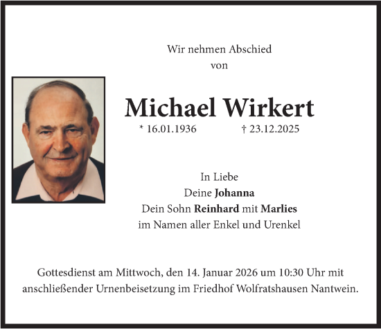 Traueranzeige von Michael Wirkert von merkurtz