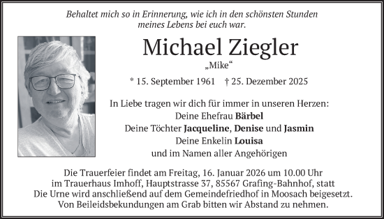 Traueranzeige von Michael Ziegler von merkurtz
