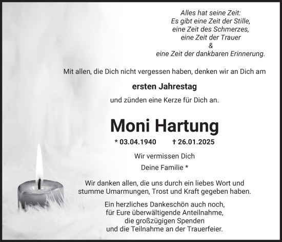 Traueranzeige von Moni Hartung von merkurtz