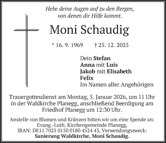 Traueranzeige von Moni Schaudig von merkurtz