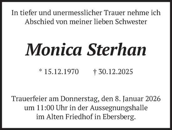 Traueranzeige von Monica Sterhan von merkurtz