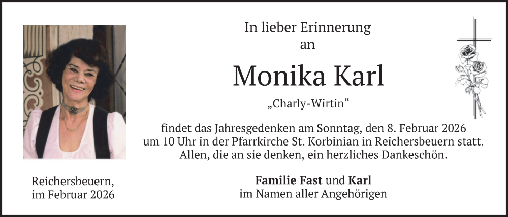  Traueranzeige für Monika Karl vom 31.01.2026 aus merkurtz