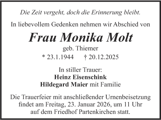 Traueranzeige von Monika Molt von merkurtz
