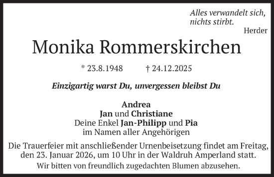 Traueranzeige von Monika Rommerskirchen von merkurtz