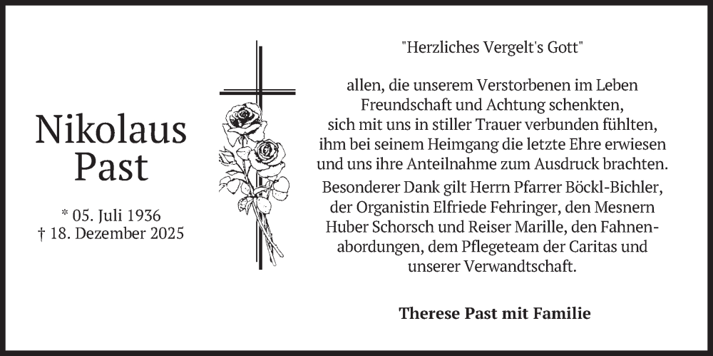  Traueranzeige für Nikolaus Past vom 03.01.2026 aus merkurtz