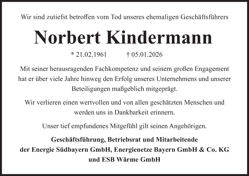  Traueranzeige für Norbert Kindermann vom 17.01.2026 aus merkurtz