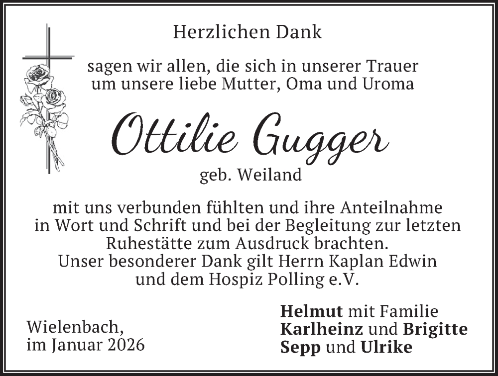  Traueranzeige für Ottilie Gugger vom 31.01.2026 aus merkurtz