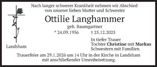 Traueranzeige von Ottilie Langhammer von merkurtz