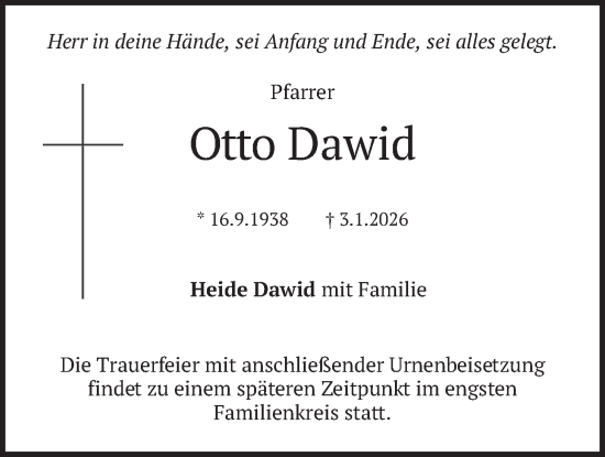 Traueranzeige von Otto Dawid von merkurtz