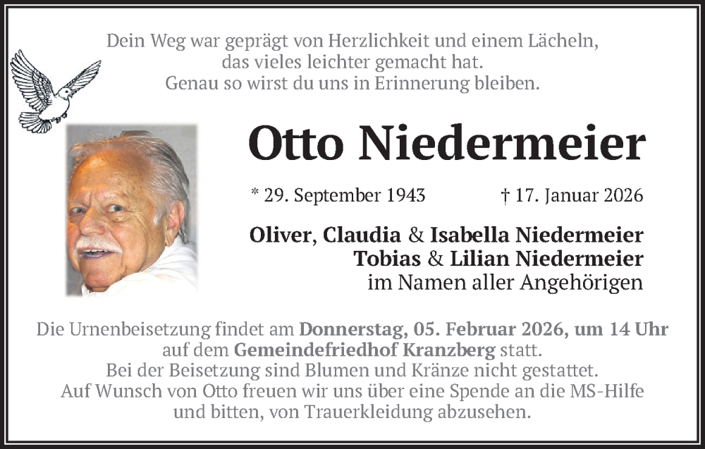 Traueranzeige für Otto Niedermeier vom 31.01.2026 aus merkurtz