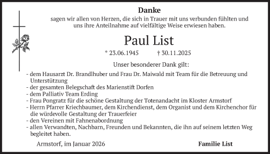 Traueranzeige von Paul List von merkurtz