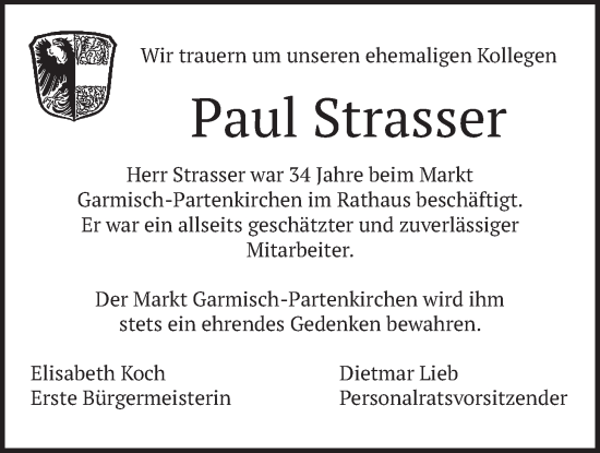 Traueranzeige von Paul Strasser von merkurtz