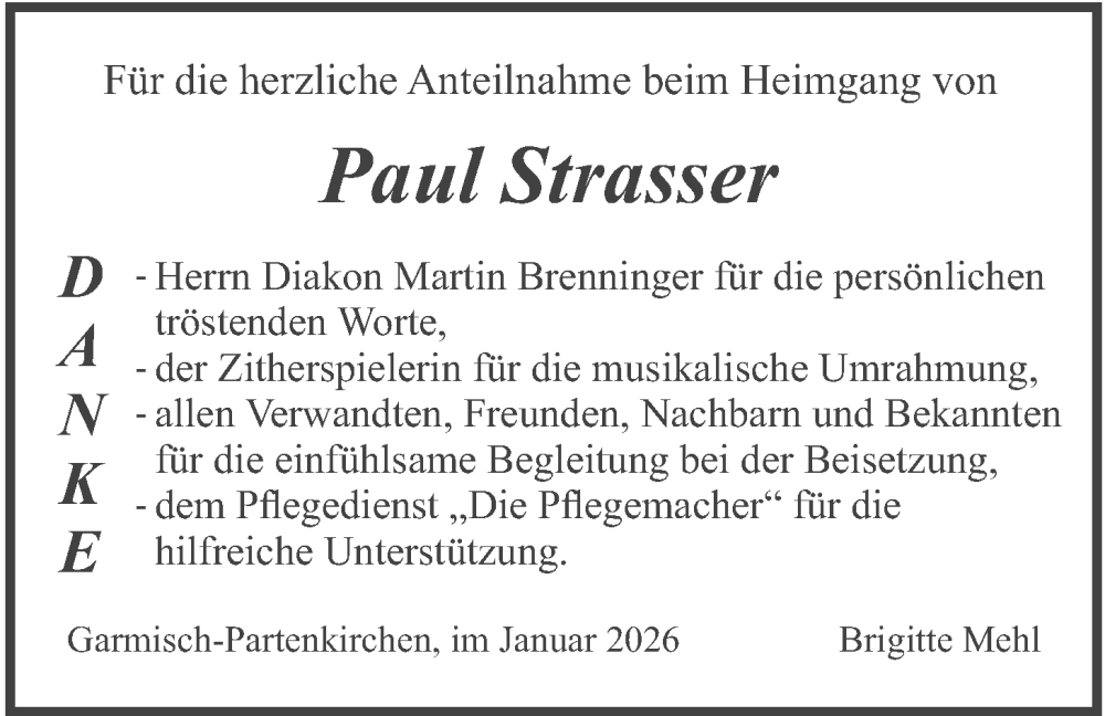  Traueranzeige für Paul Strasser vom 17.01.2026 aus merkurtz