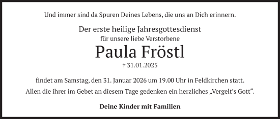 Traueranzeige von Paula Fröstl von merkurtz