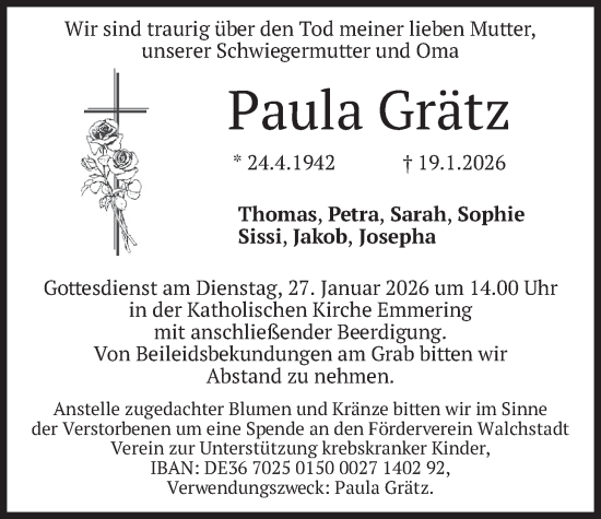 Traueranzeige von Paula Grätz von merkurtz