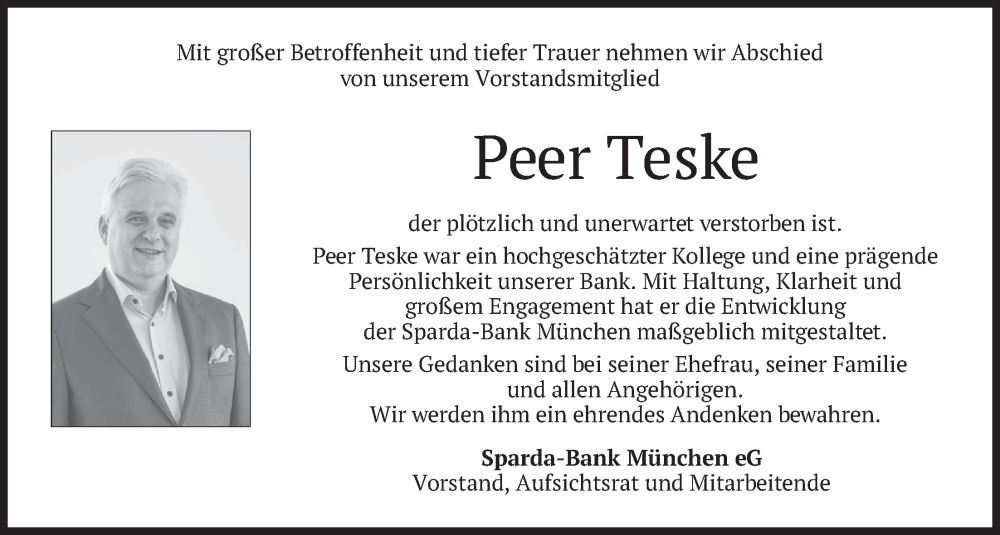  Traueranzeige für Peer Teske vom 24.01.2026 aus merkurtz