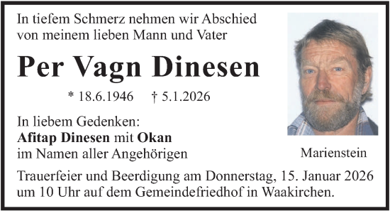 Traueranzeige von Per Vagn Dinesen von merkurtz