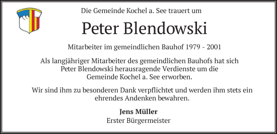Traueranzeige von Peter Blendowski von merkurtz